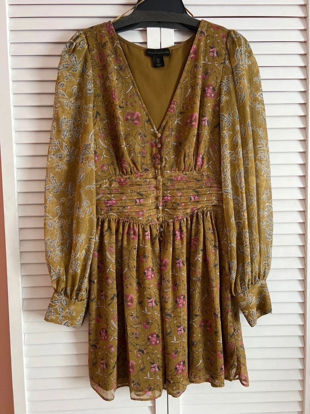 House Of Harlow 1960 Gold Floral Long Sleeve Mini Dress Small NWOT - Picture 3 of 8